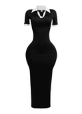Collar Neck Short Sleeve Maxi Dress